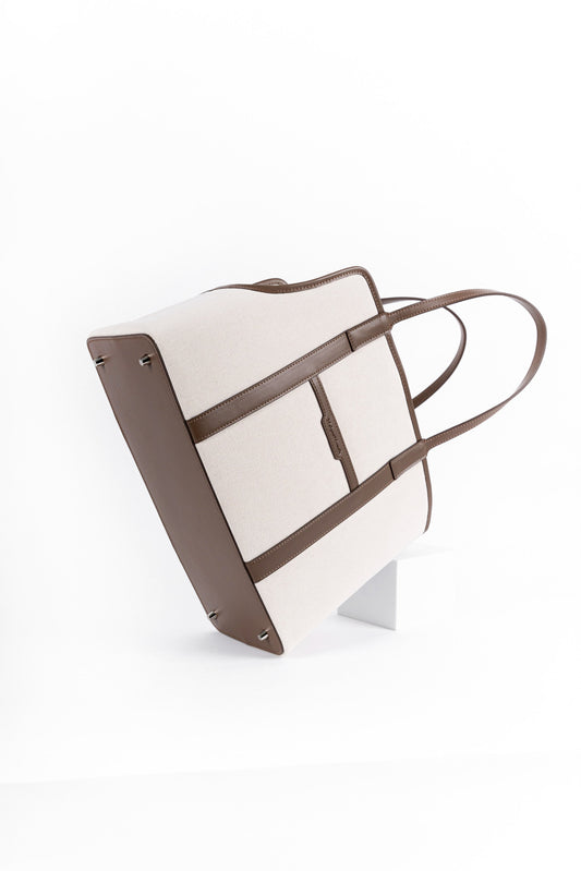 The London Tote Bag — White/Cocoa Maison Munch